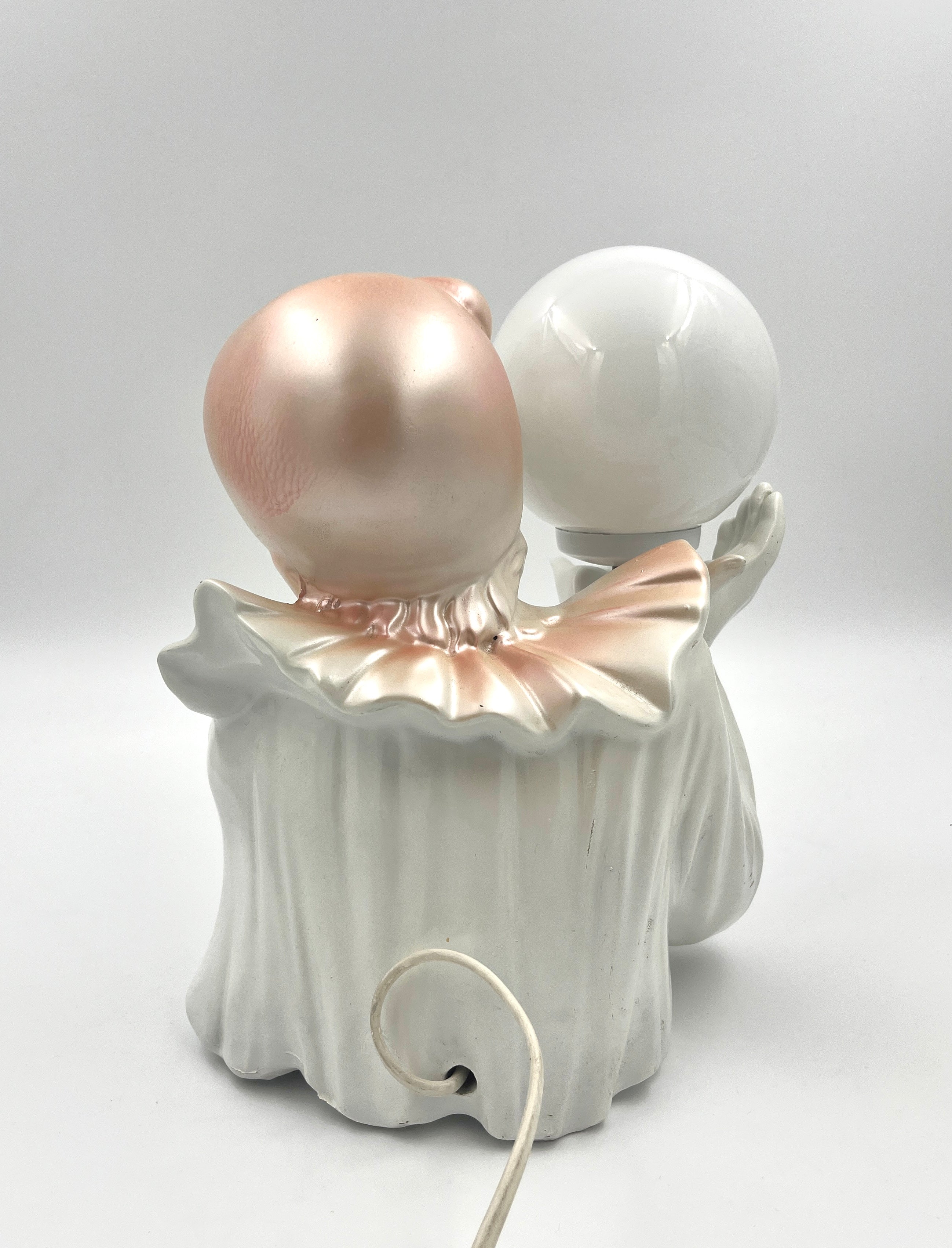 Vintage Pierrot Plastic Table Lamp  Retro Clown Lamp with Glass Globe 1970s 1980s