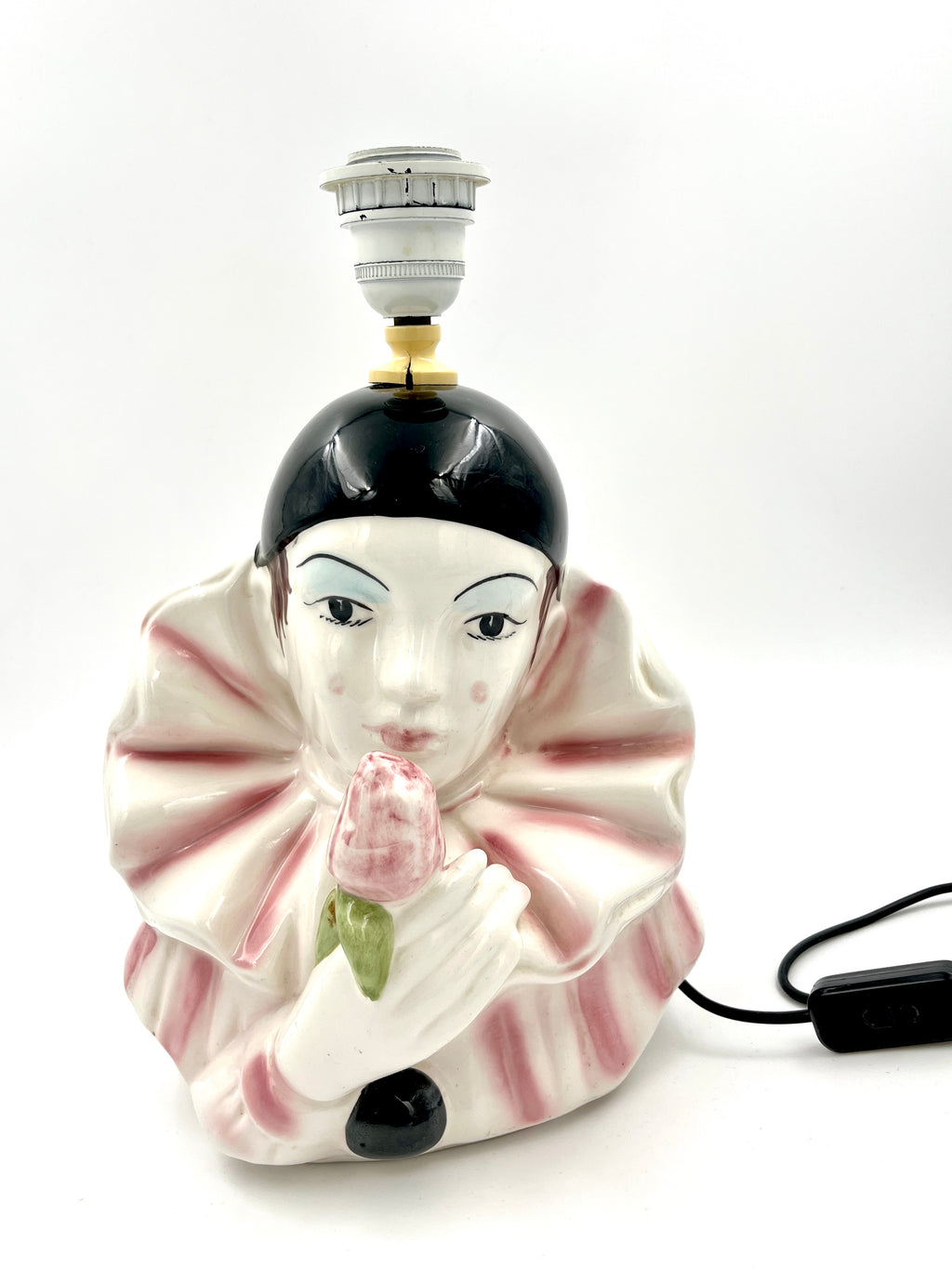 Vintage Pierrot Table Lamp in Porcelain – Retro Clown Figure Lamp Base