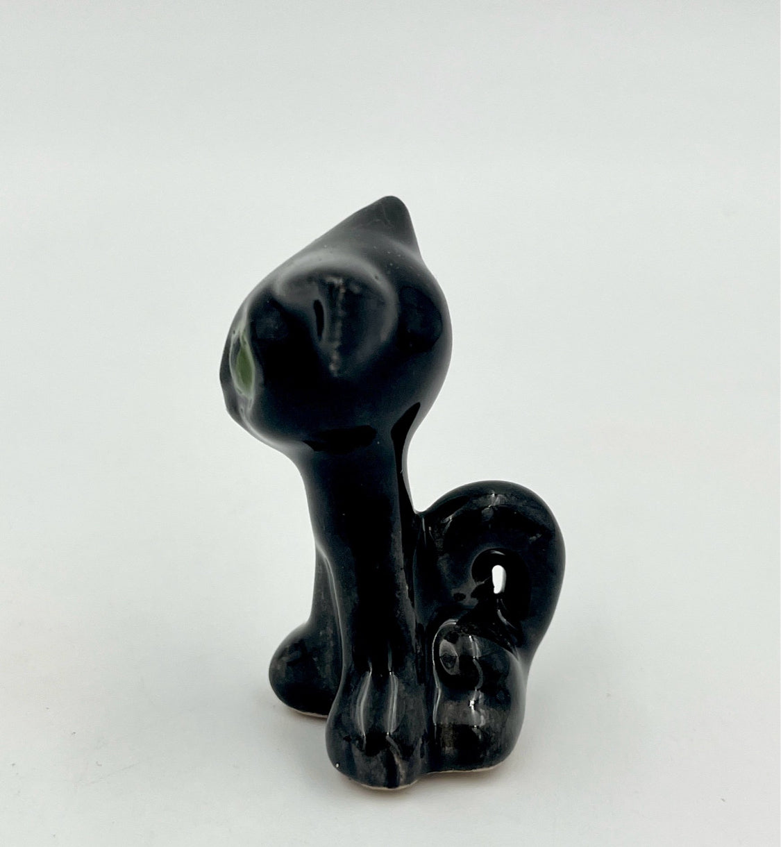 Vintage Black Ceramic Cats with Green Eyes – Mid Century Retro Cat Figurines