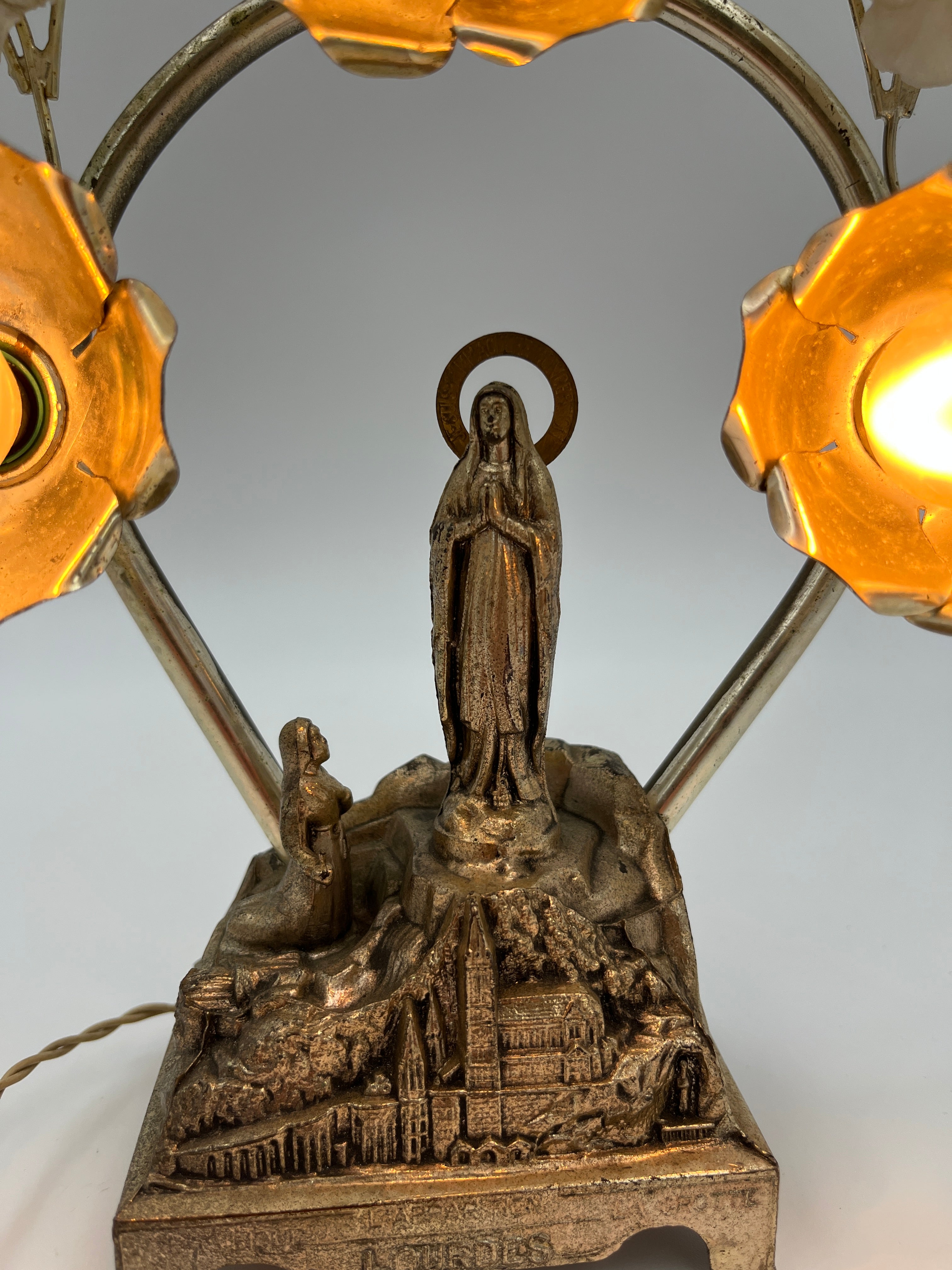Vintage Lourdes Lamp with Music Box France/Switzerland, Mid-20th Century