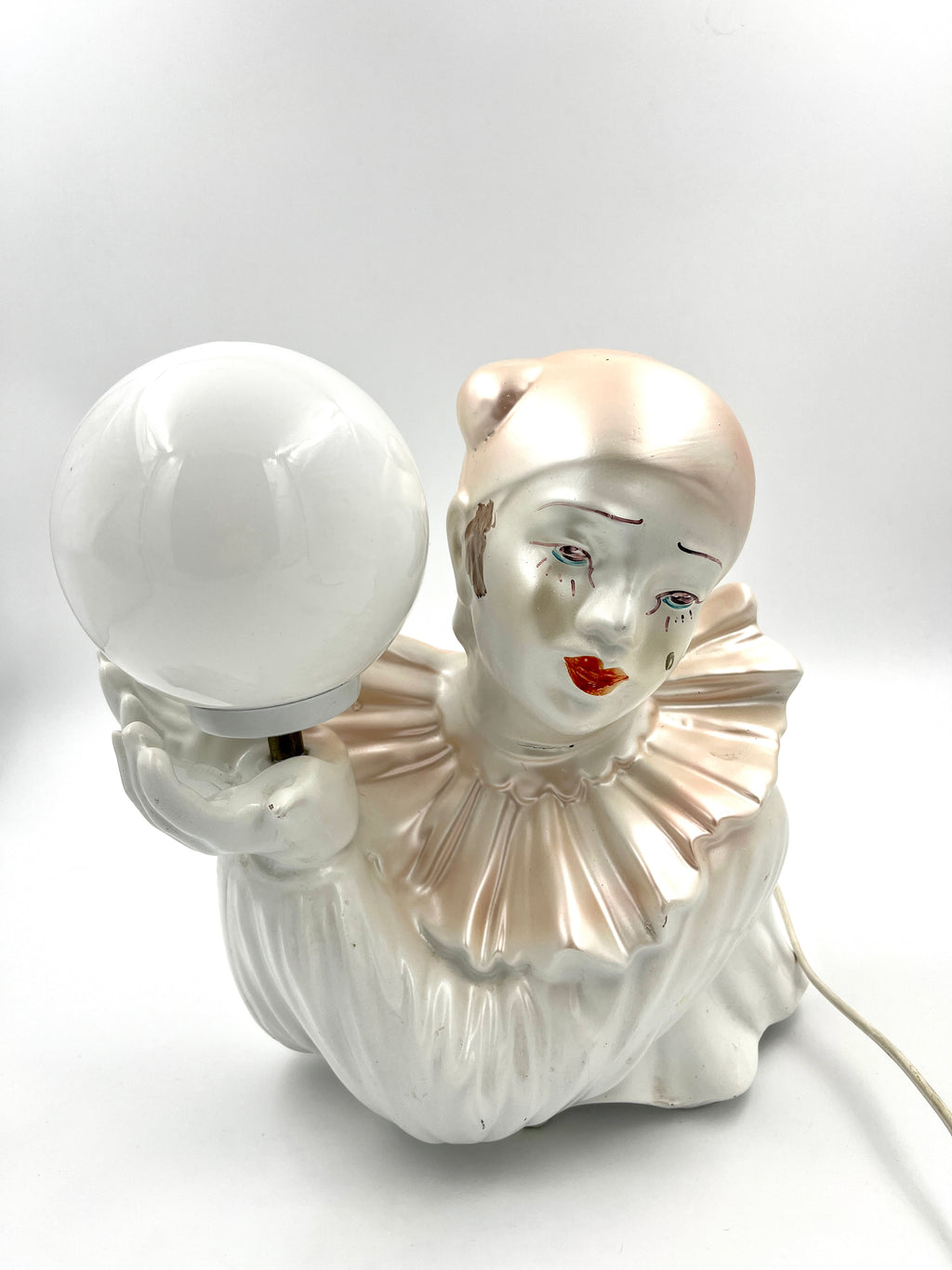 Vintage Pierrot Plastic Table Lamp  Retro Clown Lamp with Glass Globe 1970s 1980s