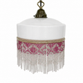 Antique Opaline Pendant Lamp with Beaded Fringe – Art Nouveau / Jugend Vintage Ceiling Light