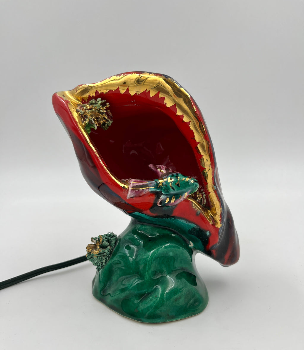 Vintage Vallauris Shell Lamp with Fish French Retro Ceramic Lamp
