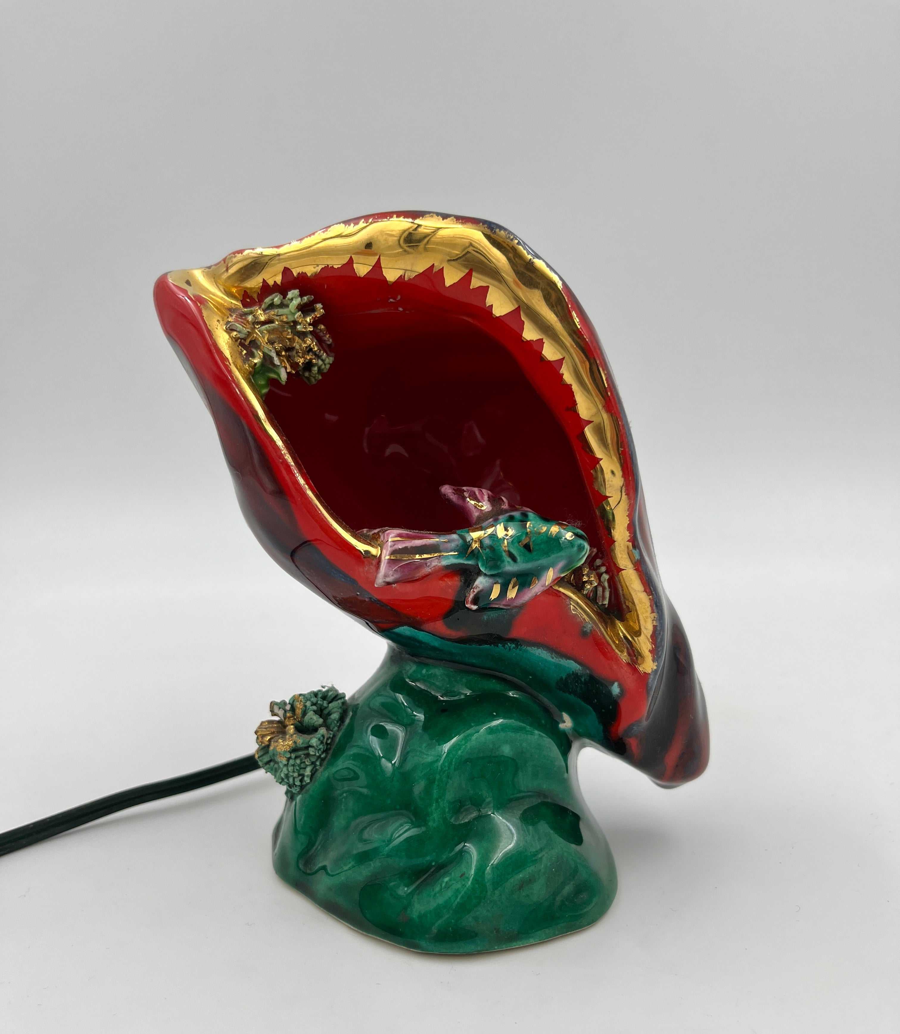 Vintage Vallauris Shell Lamp with Fish French Retro Ceramic Lamp