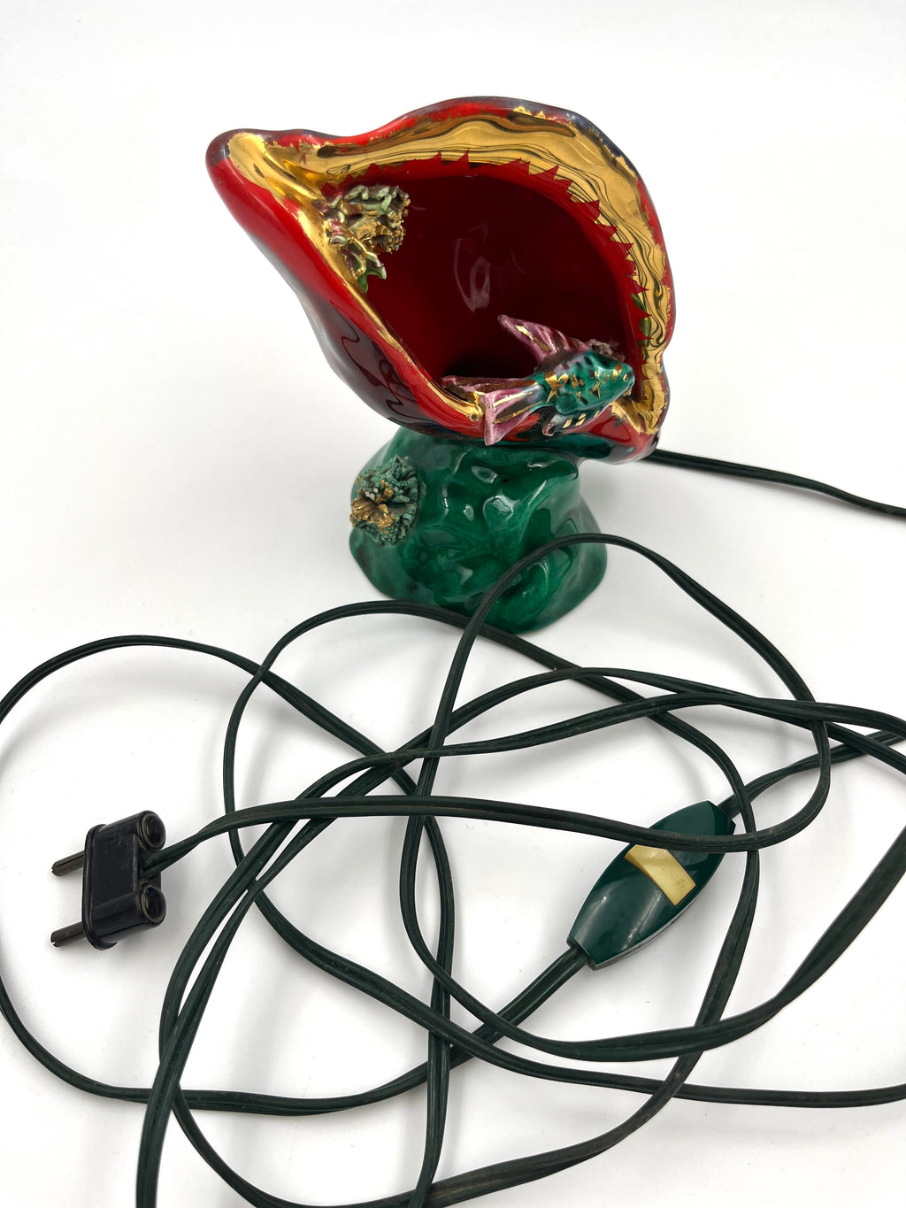 Vintage Vallauris Shell Lamp with Fish French Retro Ceramic Lamp