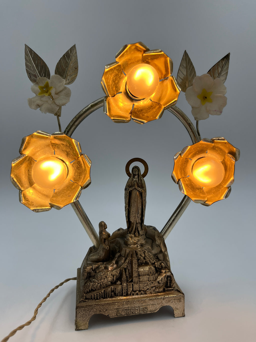 Vintage Lourdes Lamp with Music Box France/Switzerland, Mid-20th Century