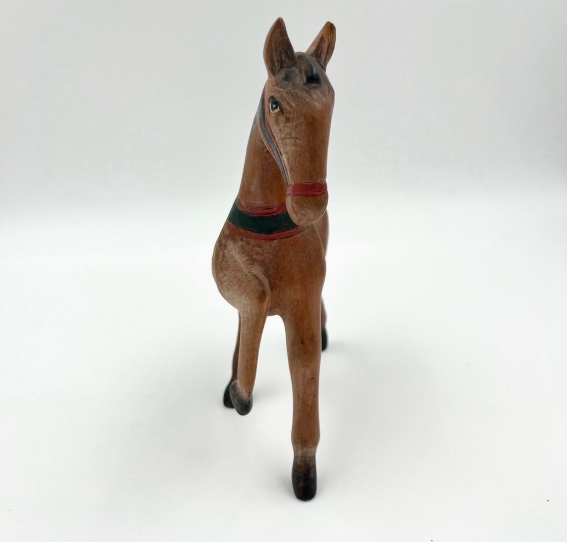 Vintage Hand-Painted Wooden Horse Figurine Folk Art Decor
