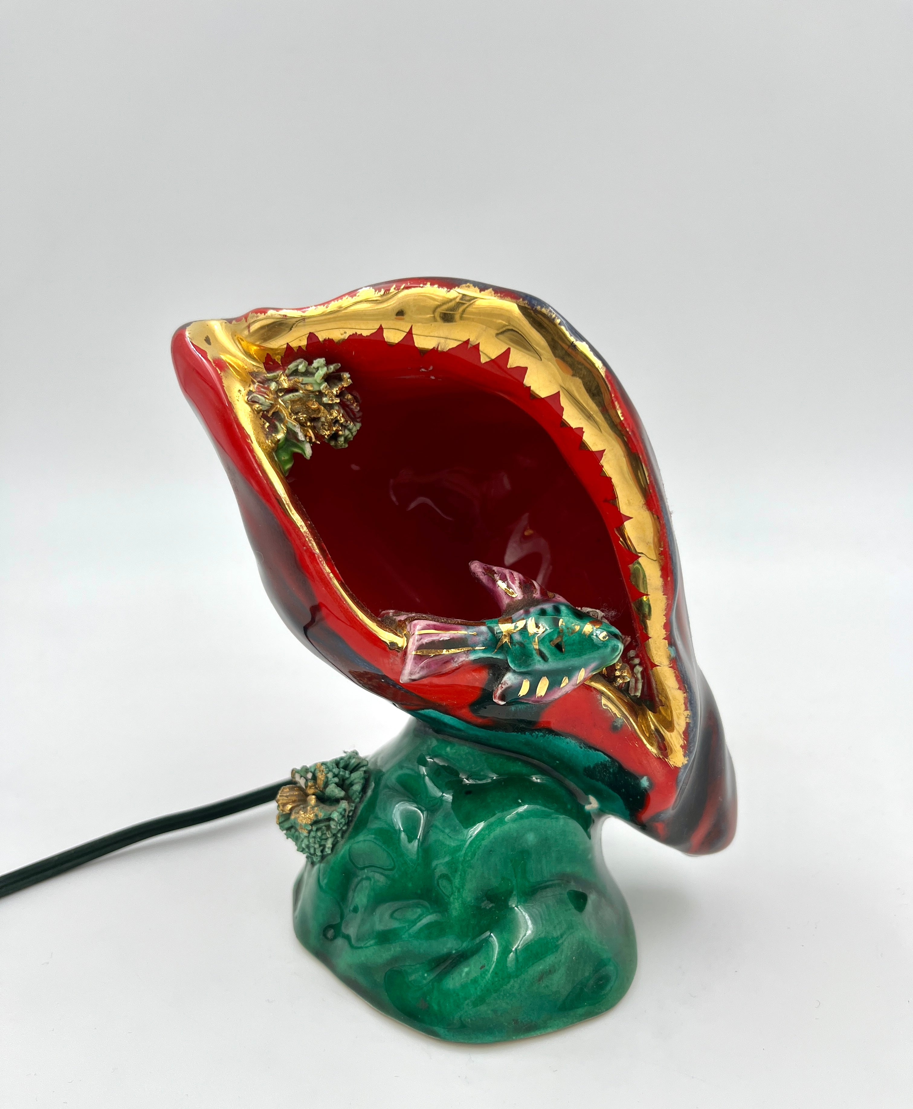 Vintage Vallauris Shell Lamp with Fish French Retro Ceramic Lamp