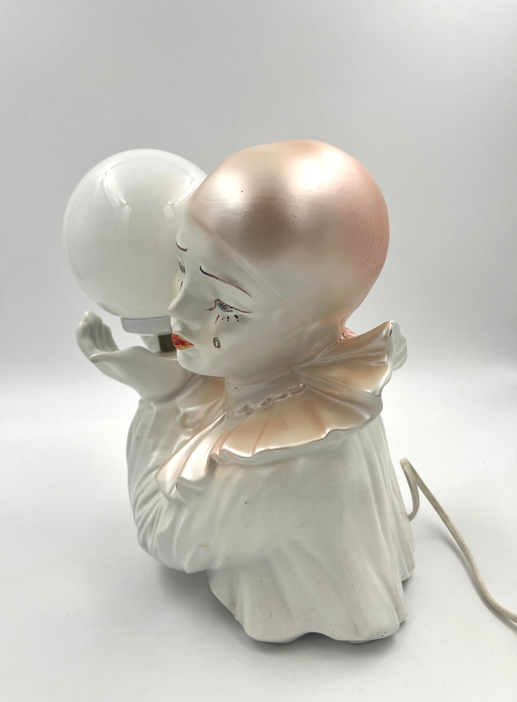 Vintage Pierrot Plastic Table Lamp  Retro Clown Lamp with Glass Globe 1970s 1980s