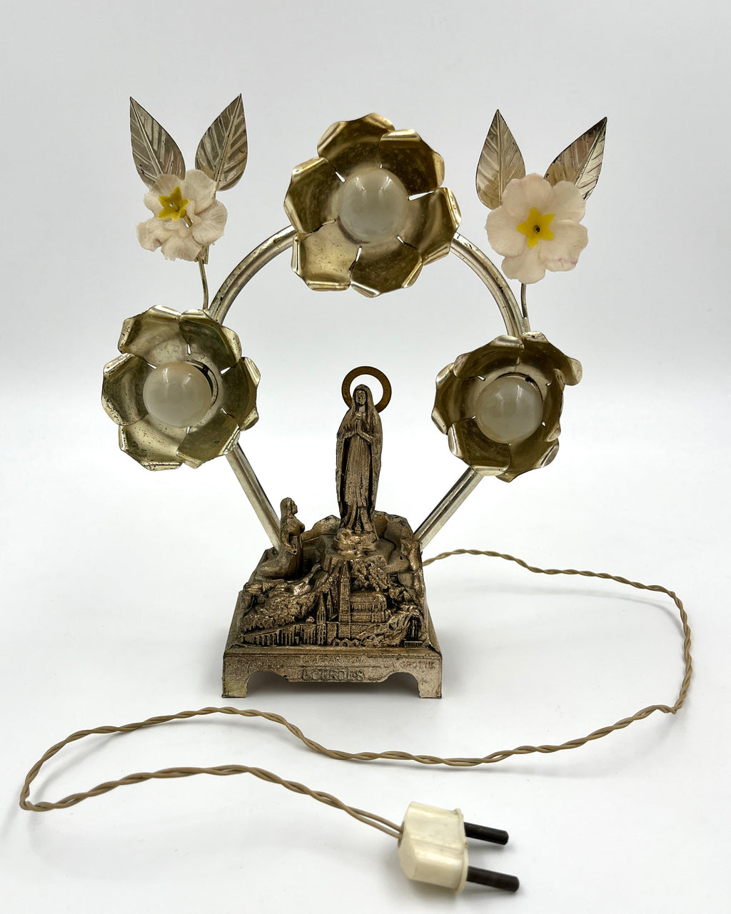 Vintage Lourdes Lamp with Music Box France/Switzerland, Mid-20th Century