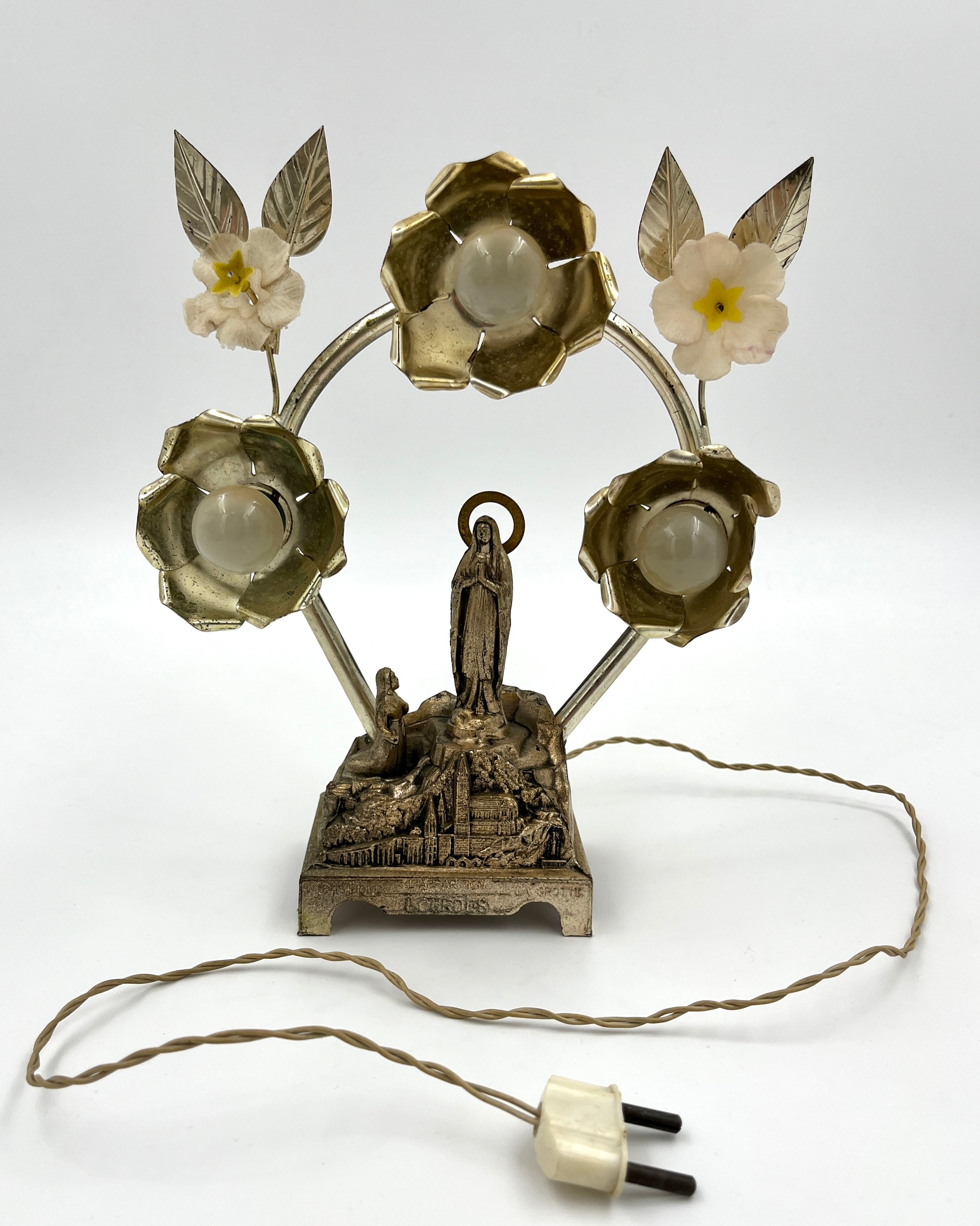 Vintage Lourdes Lamp with Music Box France/Switzerland, Mid-20th Century