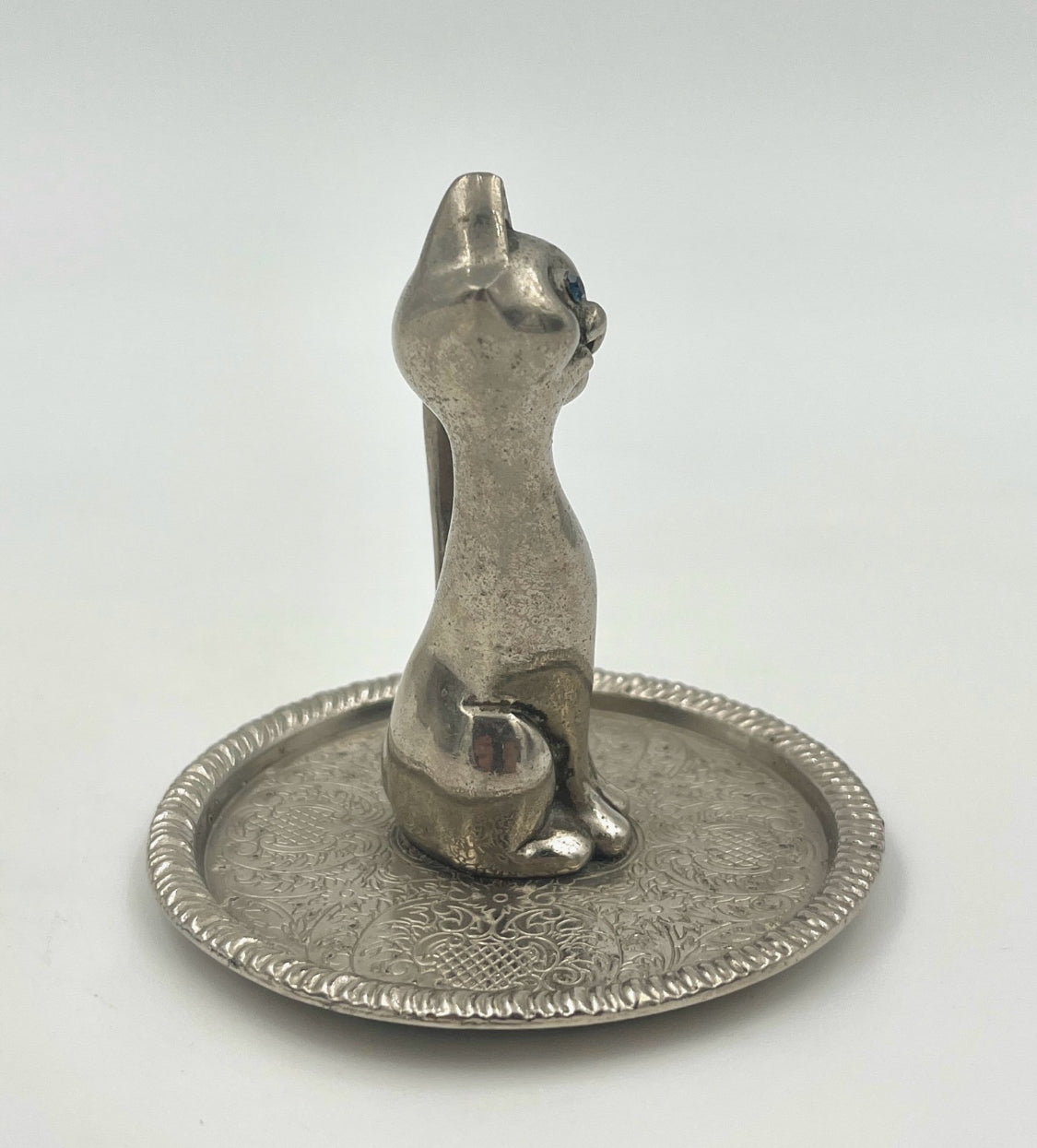 Vintage Cat Jewelry Holder Ring Holder Silver Tray