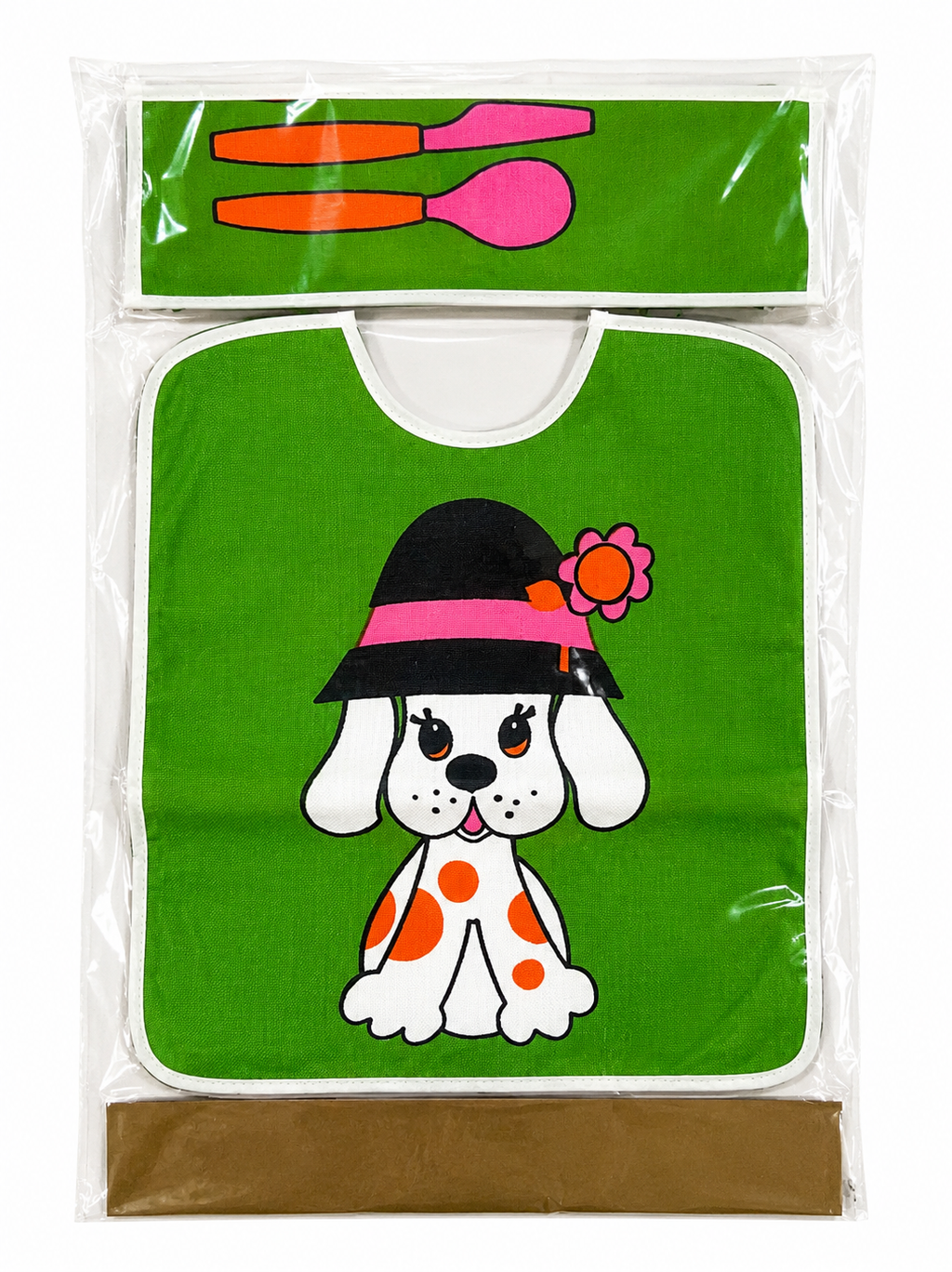 Vintage 1970s Children’s Placemat & Bib Set NOS Sealed Puppy Design Anilbas Spain Retro