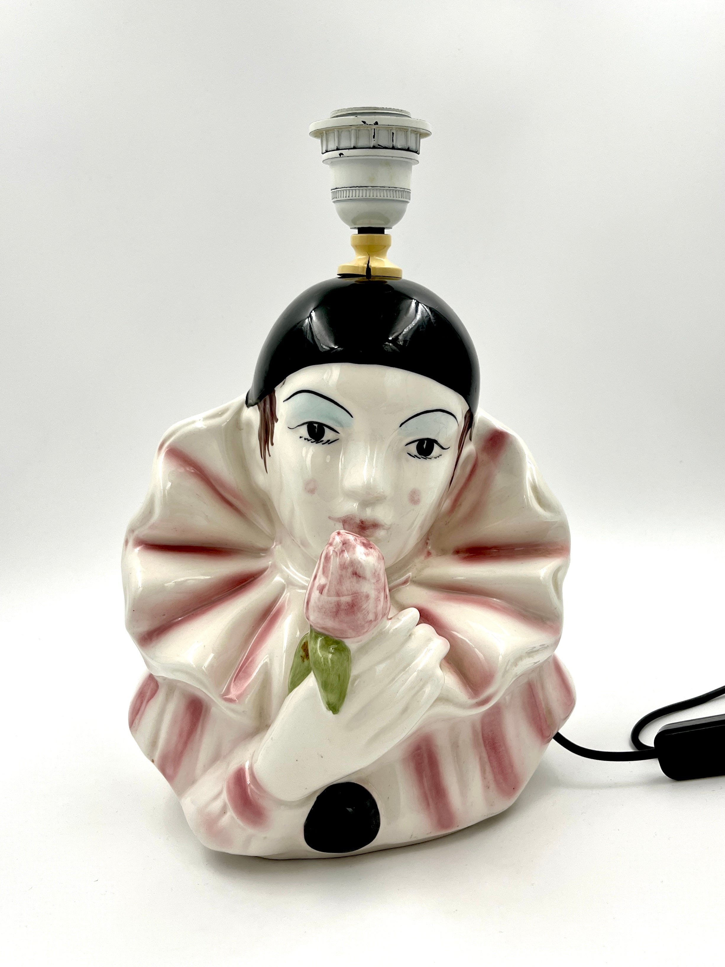 Vintage Pierrot Table Lamp in Porcelain – Retro Clown Figure Lamp Base