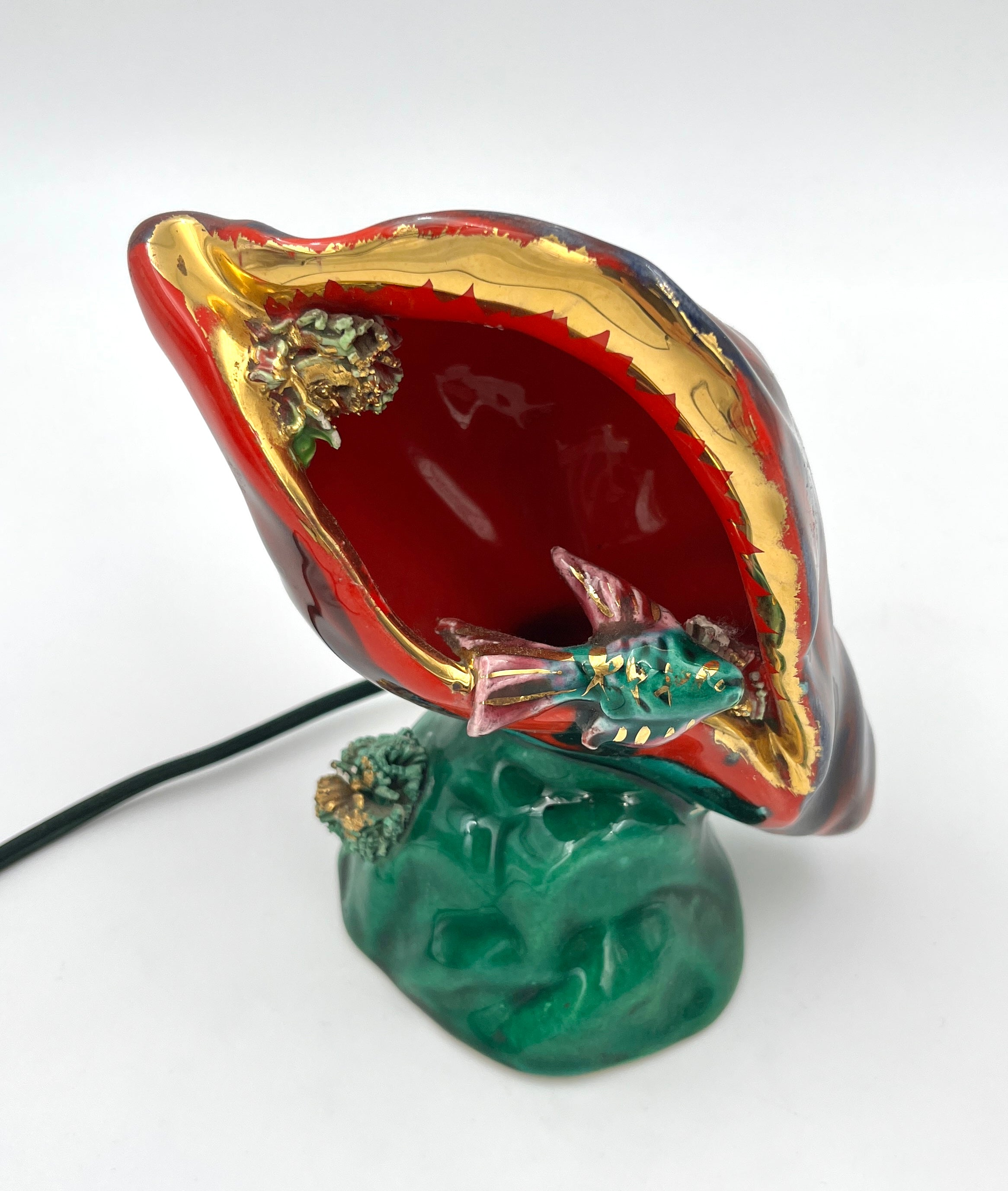 Vintage Vallauris Shell Lamp with Fish French Retro Ceramic Lamp