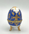 Porcelain egg trinket box Fabergé style cobalt blue & gold
