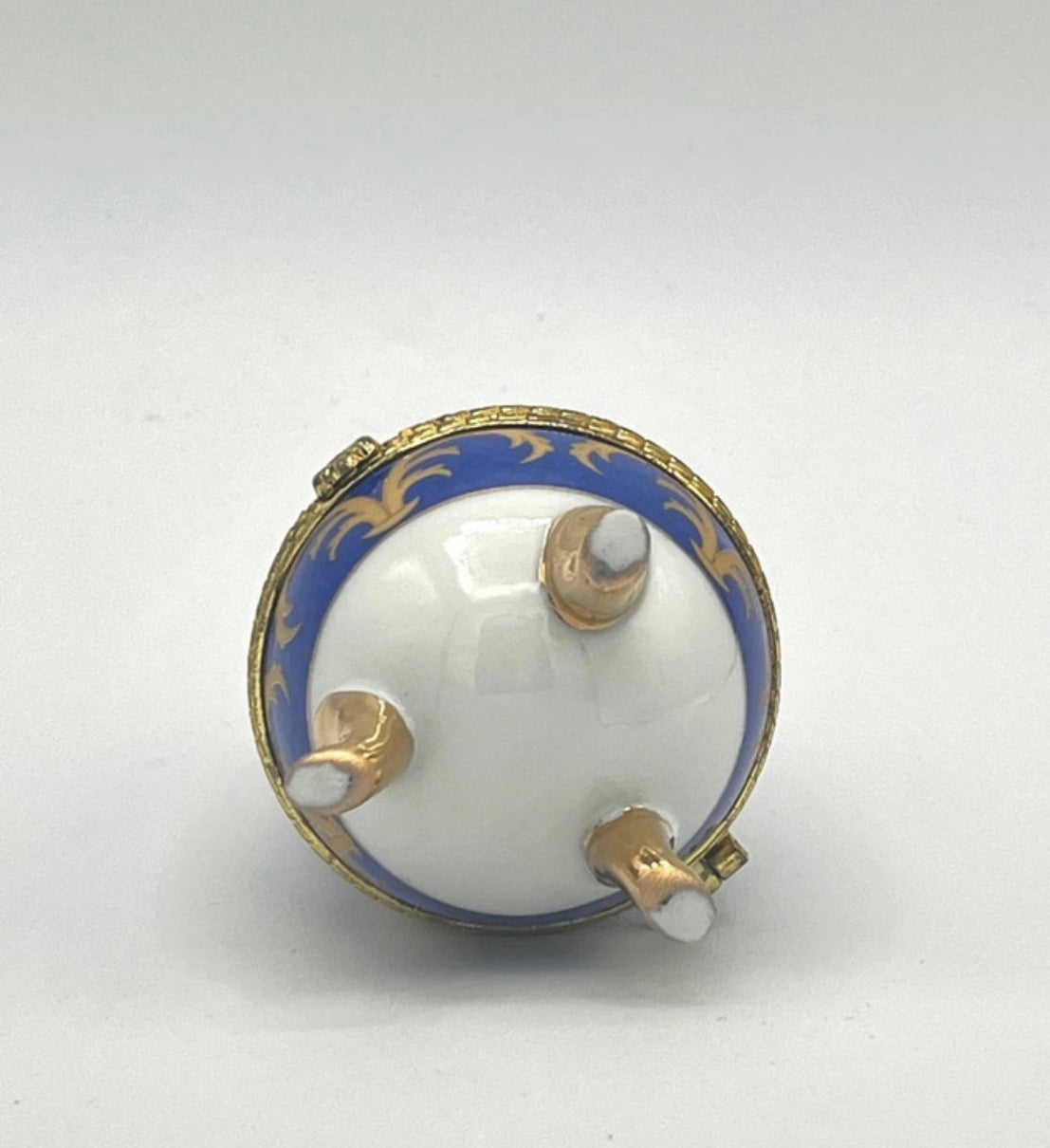 Porcelain egg trinket box Fabergé style cobalt blue & gold