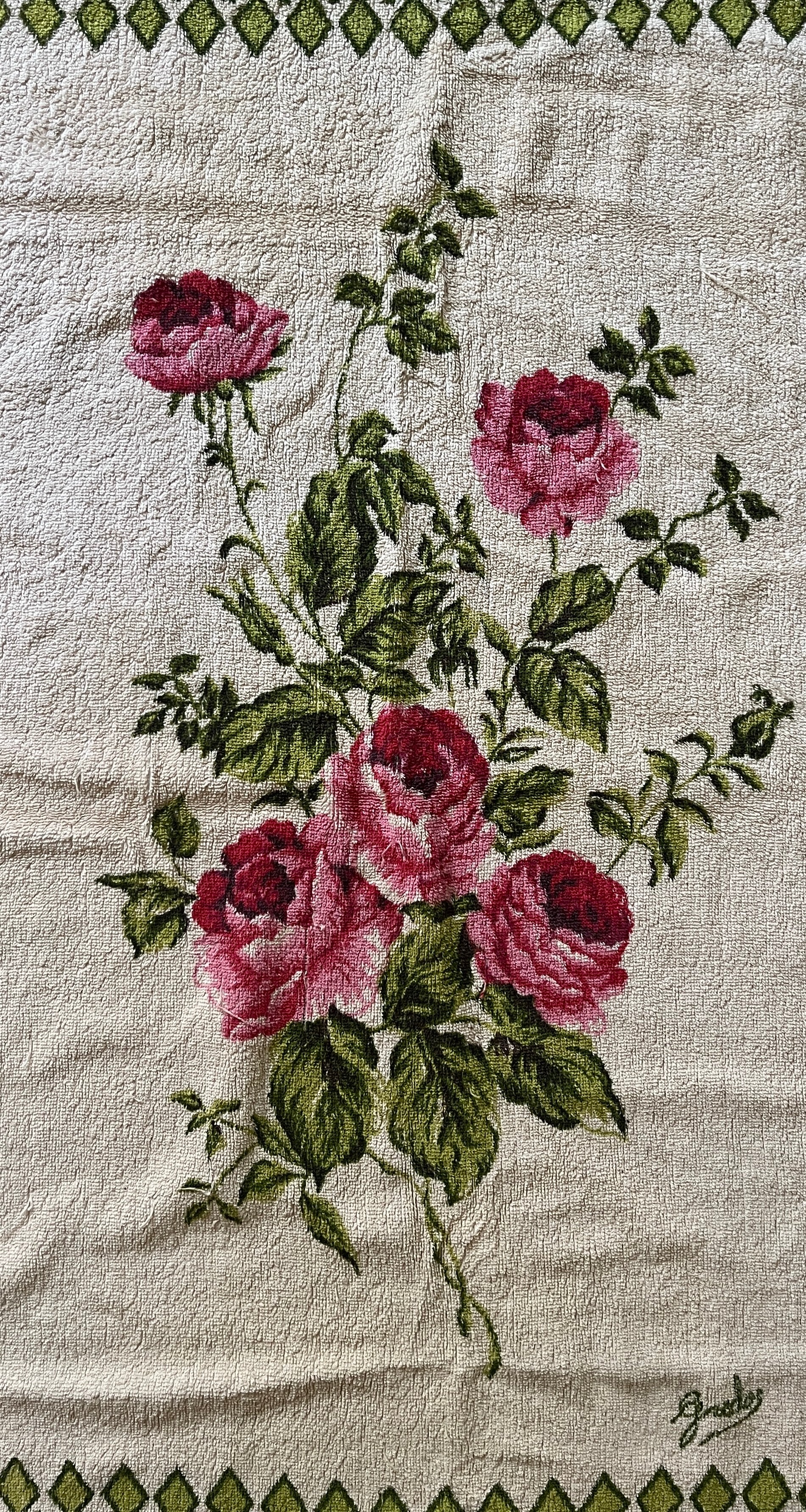 Vintage Rose Towel Romantic Retro Design 1970s