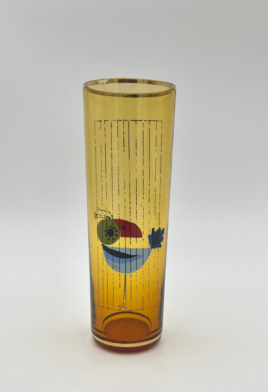 Vintage Amber Highball glasses Bird Motif Retro 1960s 1970s
