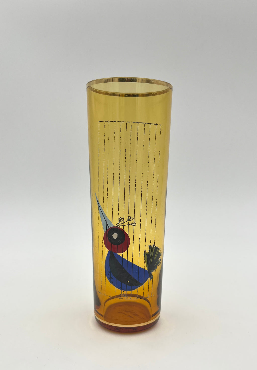 Vintage Amber Highball glasses Bird Motif Retro 1960s 1970s