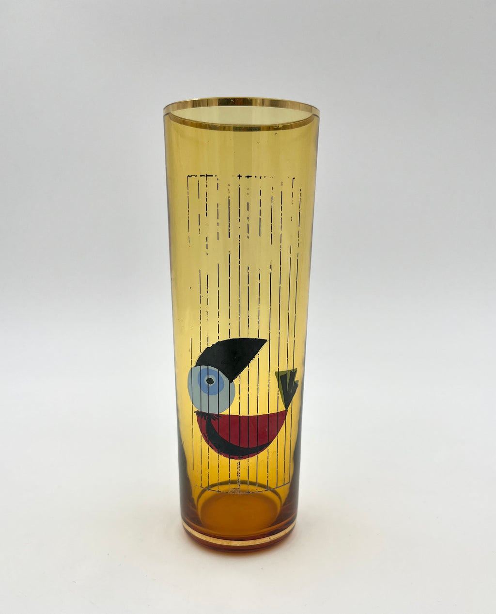 Vintage Amber Highball glasses Bird Motif Retro 1960s 1970s