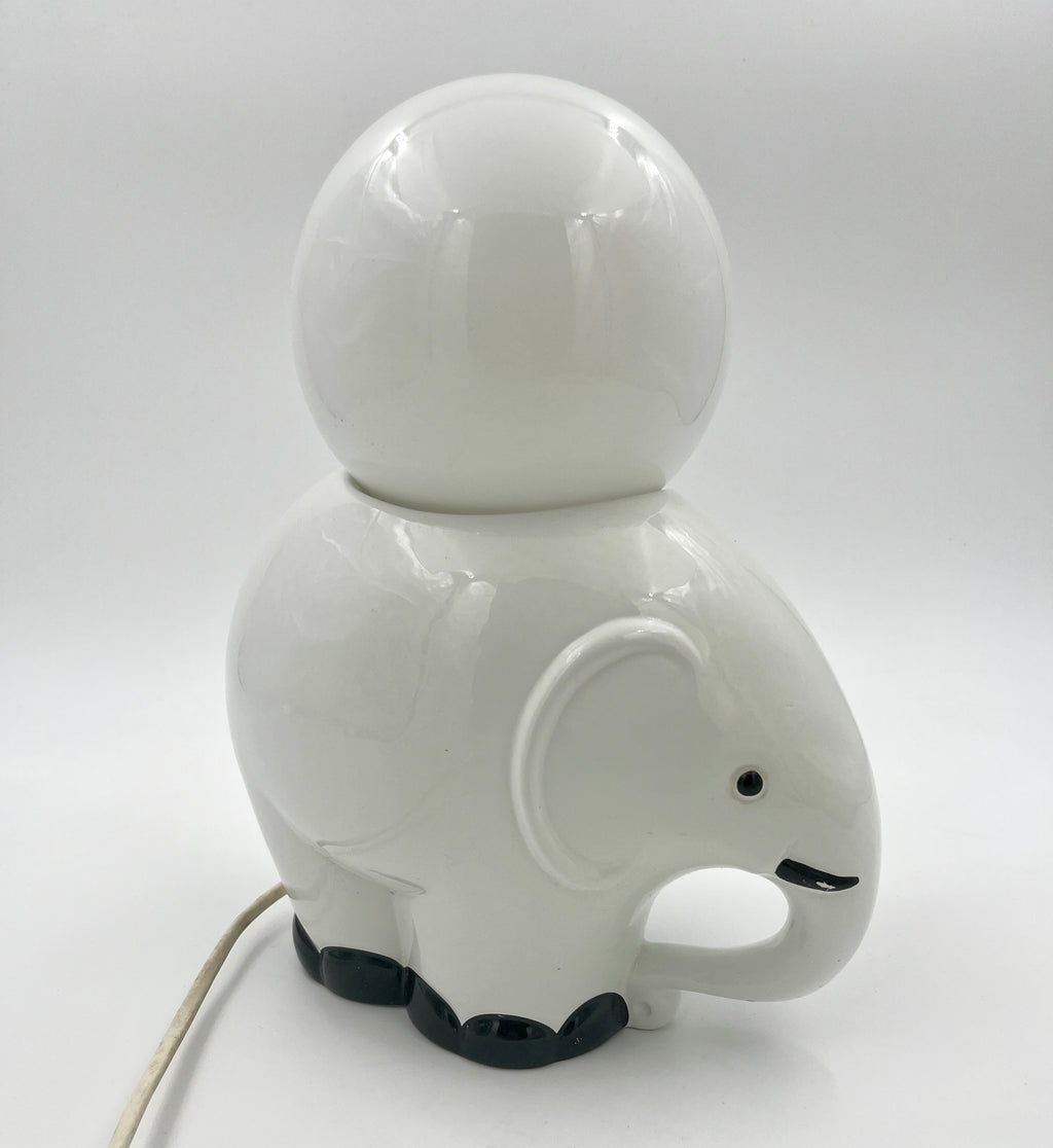 Vintage Elephant Table Lamp Ceramic & Opaline Glass Retro 1970s