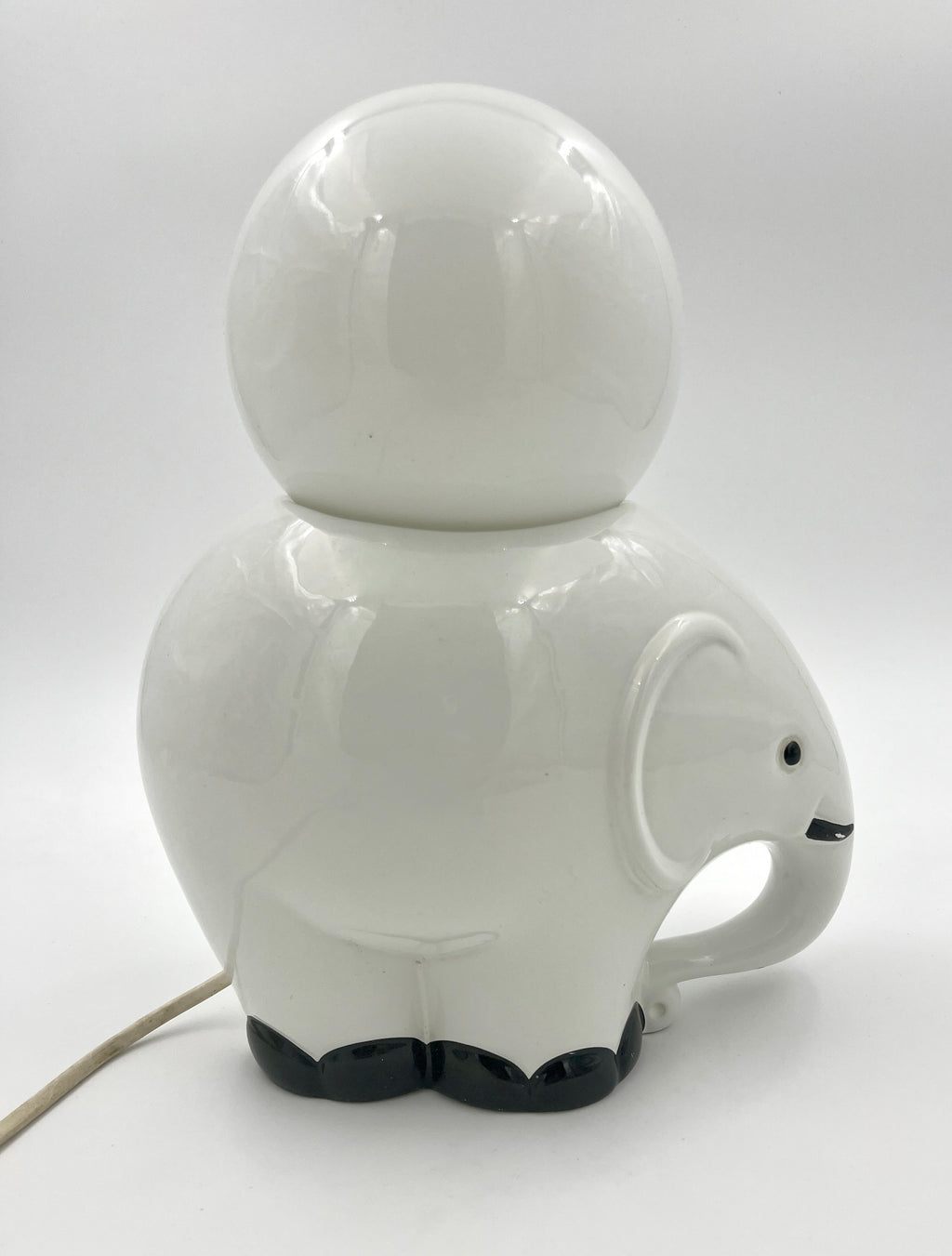 Vintage Elephant Table Lamp Ceramic & Opaline Glass Retro 1970s