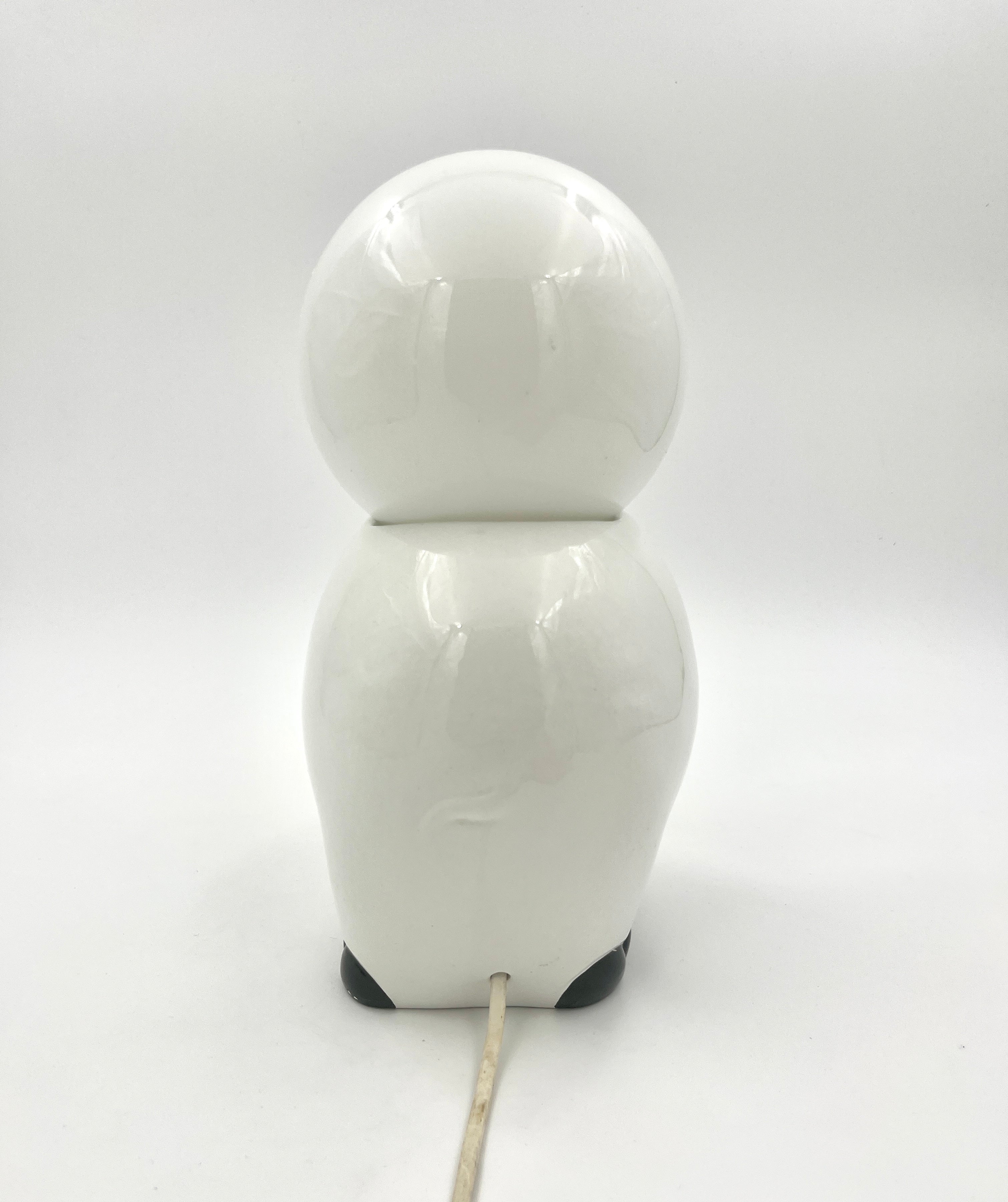 Vintage Elephant Table Lamp Ceramic & Opaline Glass Retro 1970s