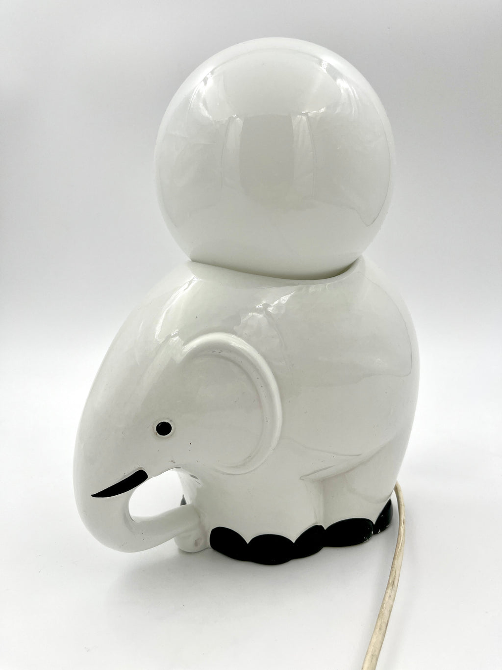Vintage Elephant Table Lamp Ceramic & Opaline Glass Retro 1970s