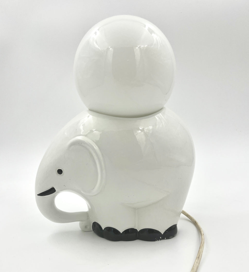 Vintage Elephant Table Lamp Ceramic & Opaline Glass Retro 1970s