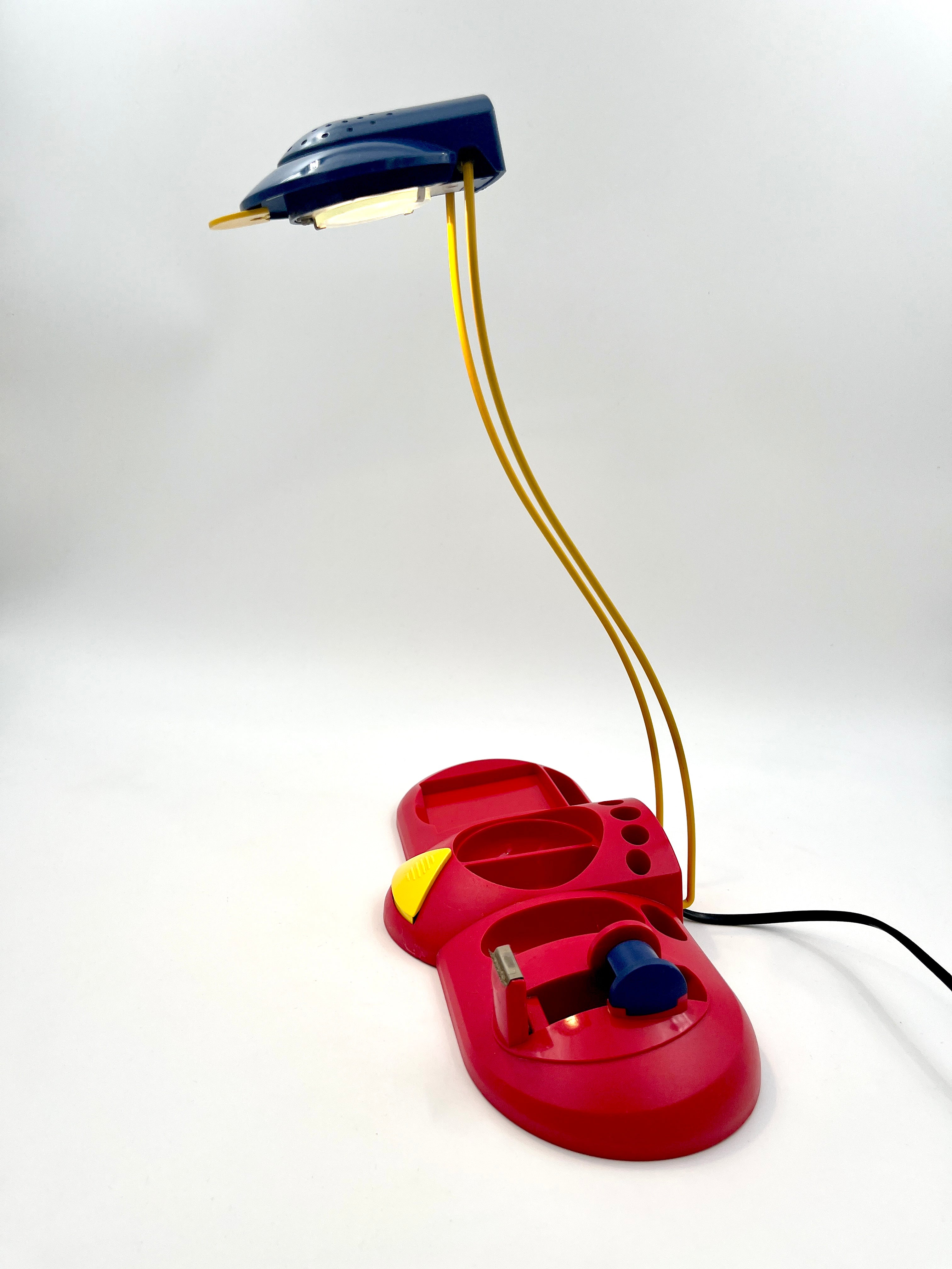 Vintage Desk Lamp with Organizer Memphis Milano Style, Postmodern Design 1980s 1990s