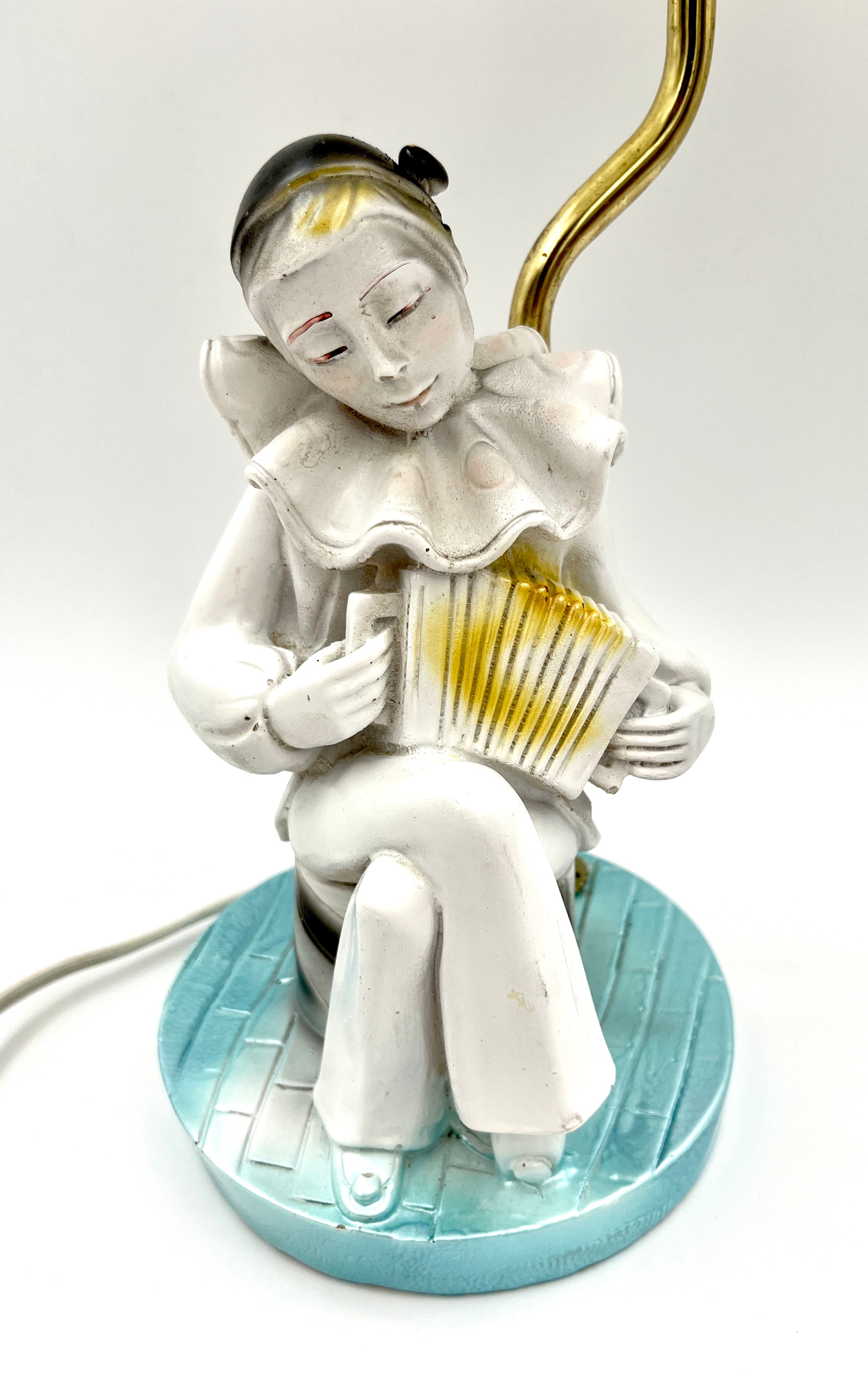 Vintage Pierrot Clown Table Lamp with Fringe Shade Art Deco Style Accent Light