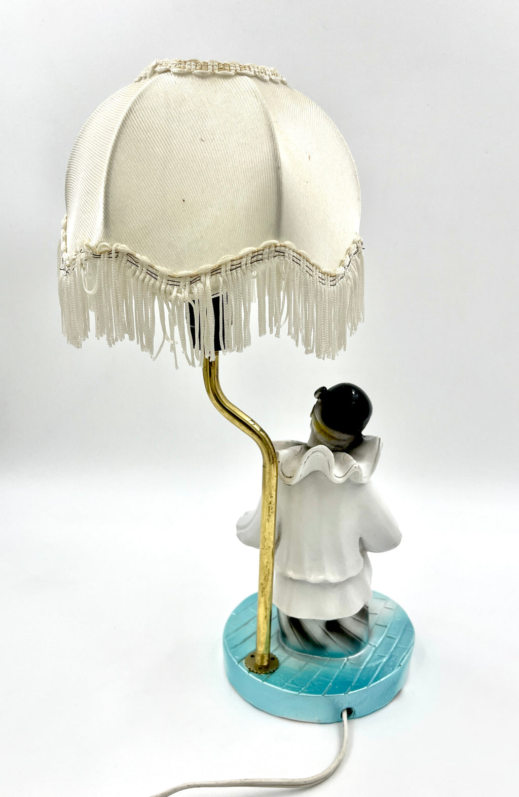 Vintage Pierrot Clown Table Lamp with Fringe Shade Art Deco Style Accent Light