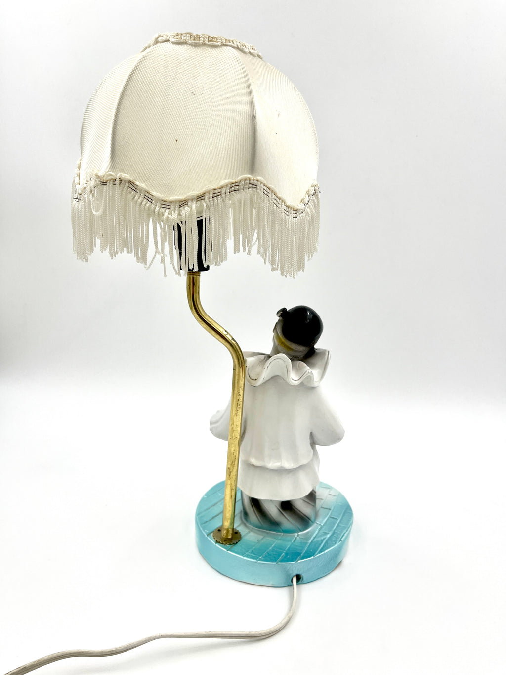 Vintage Pierrot Clown Table Lamp with Fringe Shade Art Deco Style Accent Light