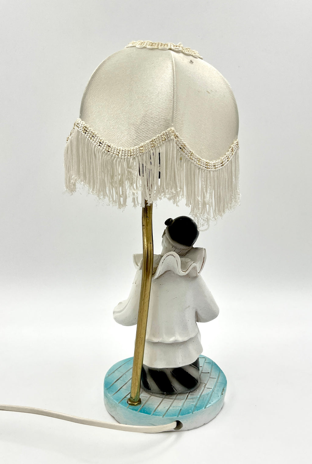 Vintage Pierrot Clown Table Lamp with Fringe Shade Art Deco Style Accent Light