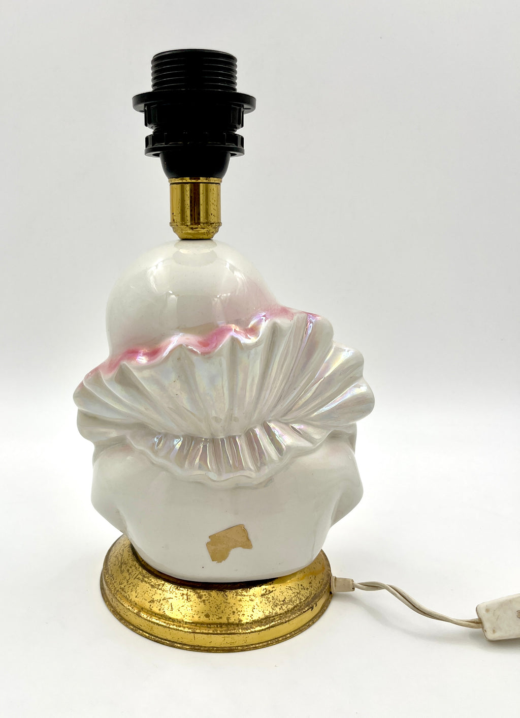 Vintage Pierrot Table Lamp Base Iridescent Ceramic Clown Harlequin Bust Pink Lustreware