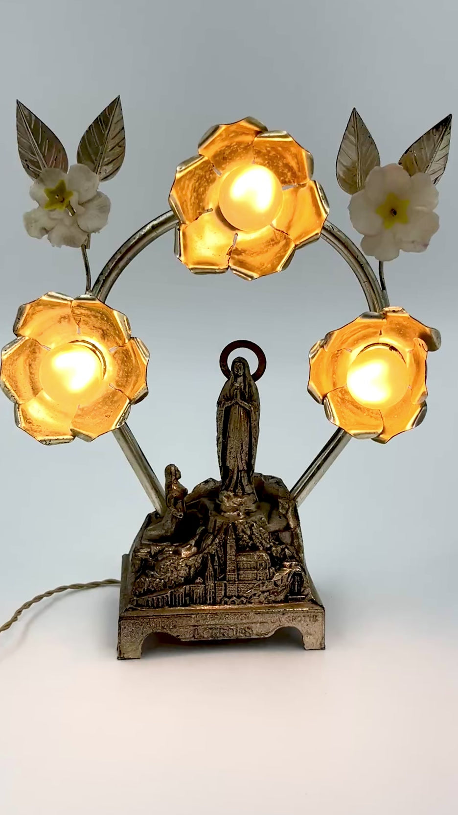 Vintage Lourdes Lamp with Music Box France/Switzerland, Mid-20th Century